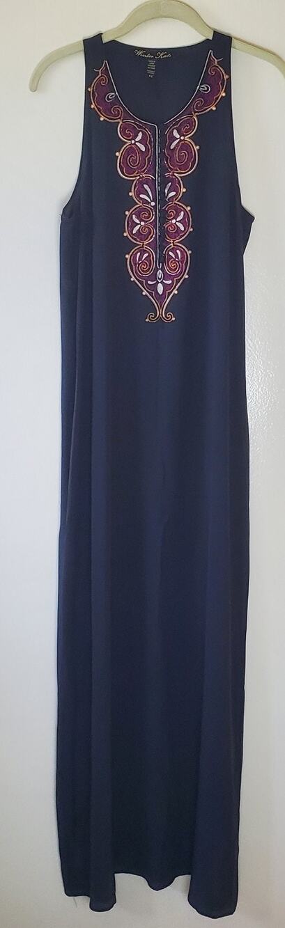 Winter Kate Maxi Dress Size M Black Sleeveless Embroidered Vintage Silk Luxury